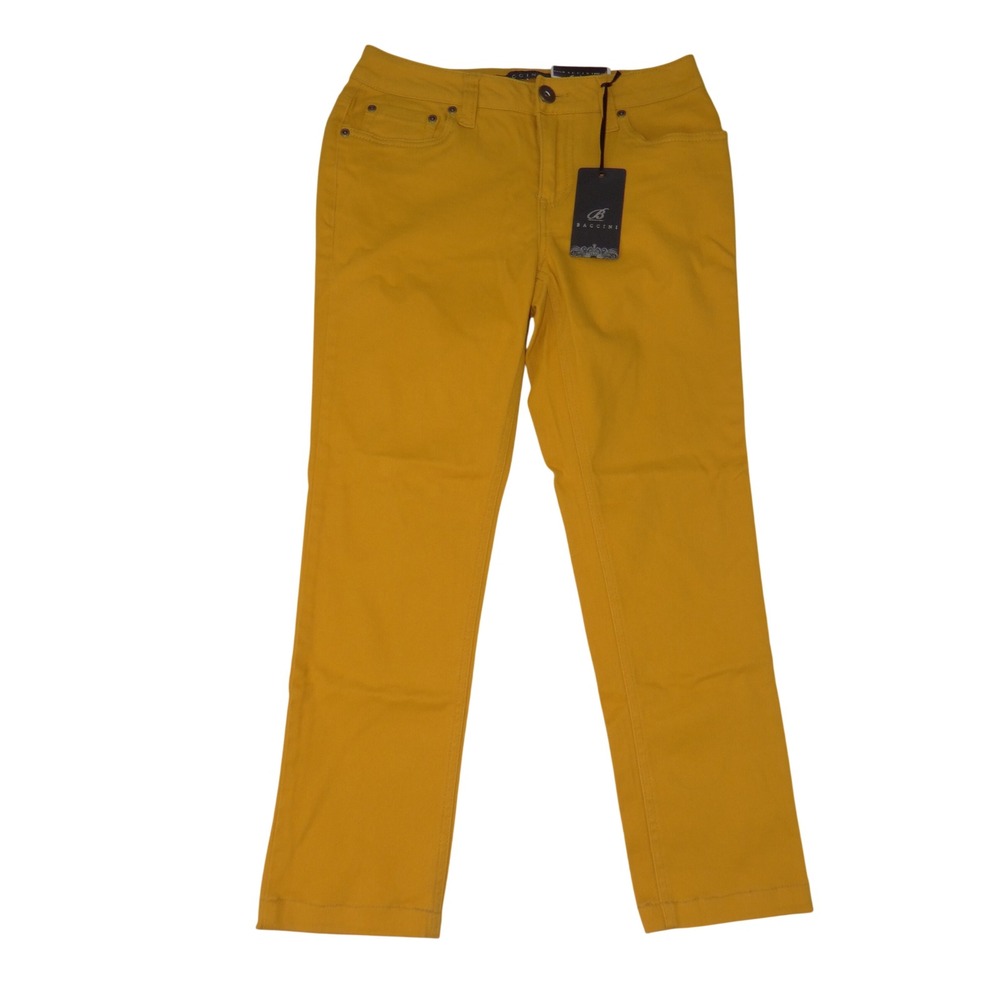 Baccini NYC Womens Mustard Yellow Straight Leg Stretch Cotton Pants Size 4 3969